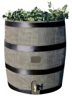Round Rain Barrel With Planter, 35 Gallons -Garden Care Store 8612856BK 08V tif